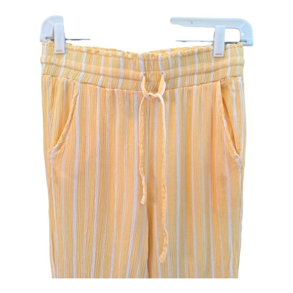 Soft Crinkly Beach Pants Butter Yellow Stretchy Pull On Drawstring Flowy size M - Picture 5 of 12